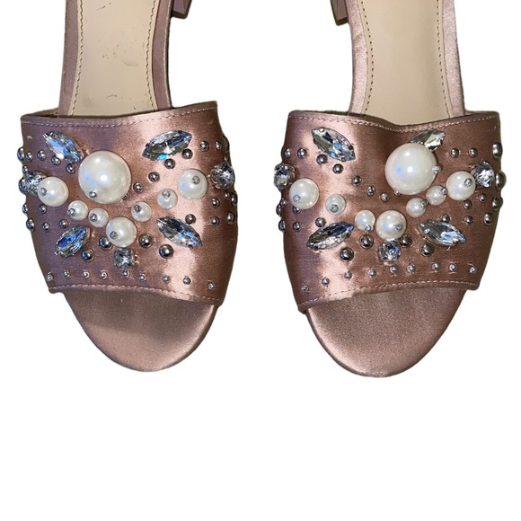 Guess Dancerr Embellished Pearl Crystal Blush Pink Block Heel Sandals - 8 - Picture 6 of 16